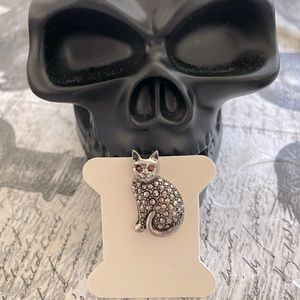 Vintage Cat Pin with Rhinestone Red Eyes